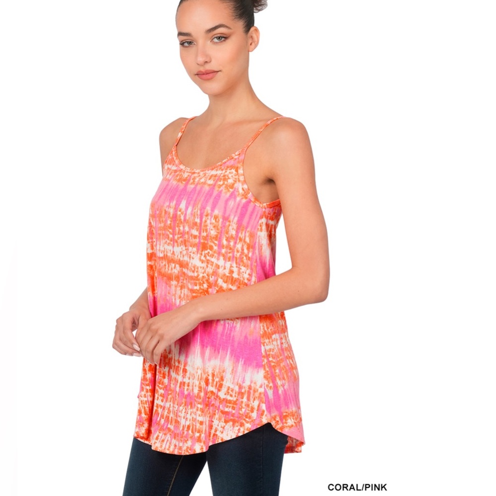 *SALE* Zenana PRINT FRONT & BACK REVERSIBLE SPAGHETTI CAMI Tank top Coral/Pink